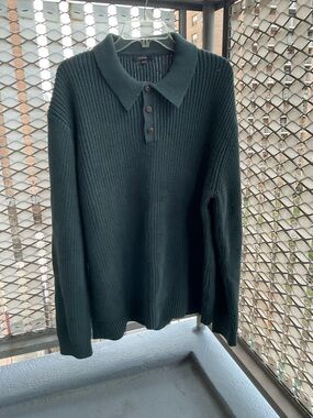 Quince Cotton Ribbed Polo Sweater Big Sur Green XXL